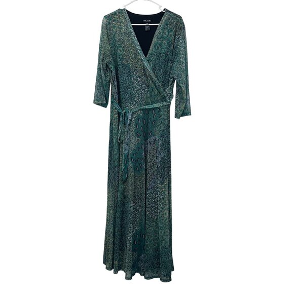 Kate & Lily Womens Green Multicolor Wrap Maxi Dress Size 20W Mesh Stretchy Lined - Picture 1 of 16